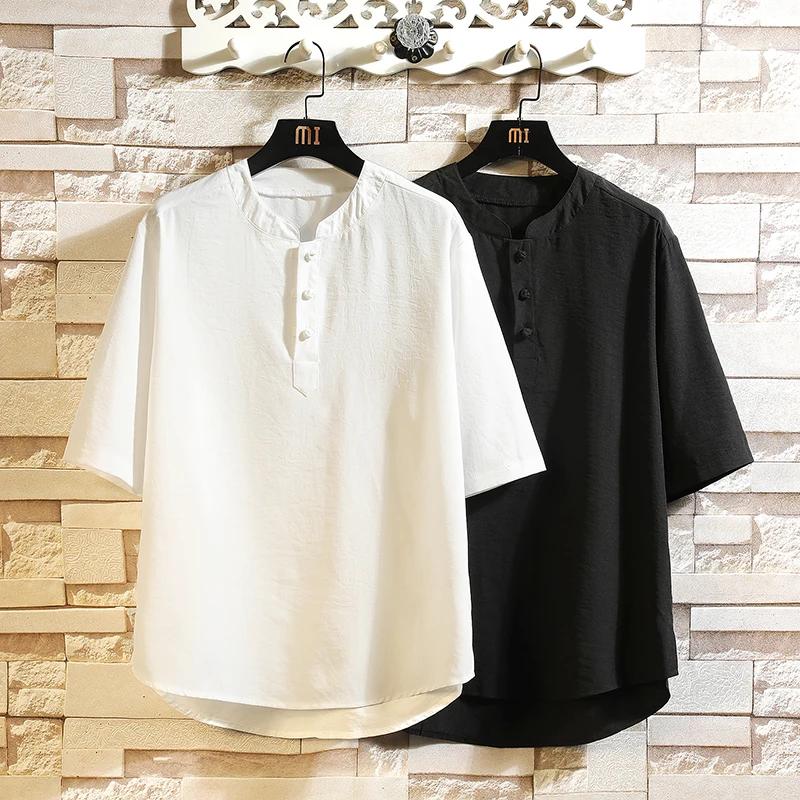 2026 Chinese Style Tshirts Men Short Sleeve Tops Tees Summer Men Thin Tang Costume T-Shirts Youth Fashion V Neck T-Shirt