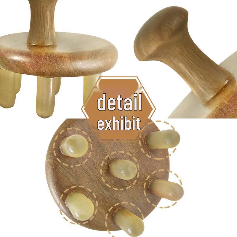 Natural Green Sandalwood & Ox Horn Massage Comb - Meridian Therapy Scalp Comb with Seven Stars Design
