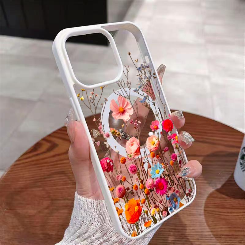 Colorful Floral Wireless Charging and Magnetic Clear Phone Case For iPhone 17 Pro Max 16 Plus 15 14 13 12 11 16E 17 Air 17 Cover