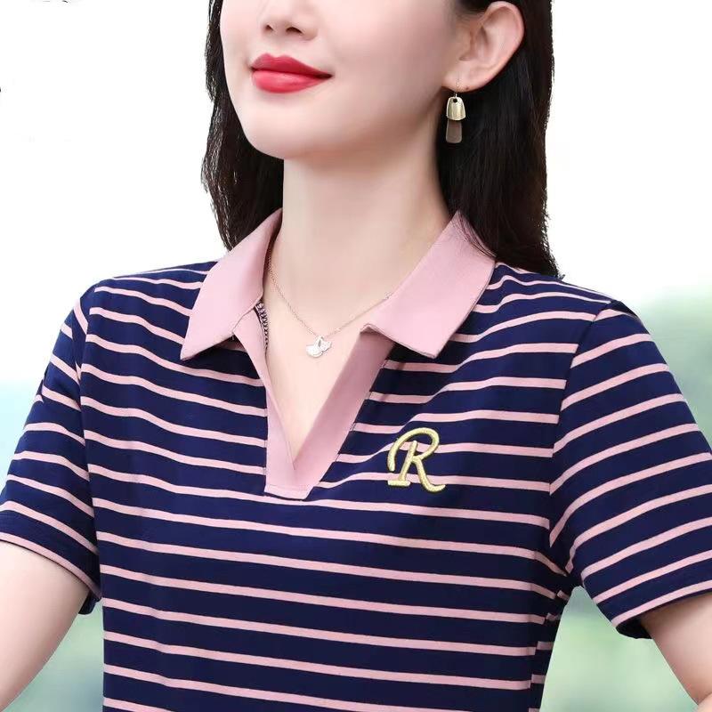 Polo Shirt for Women Short-sleeved Summer New Loose Lapel Thin T-shirt Fashionable Mother Sports and Casual Top