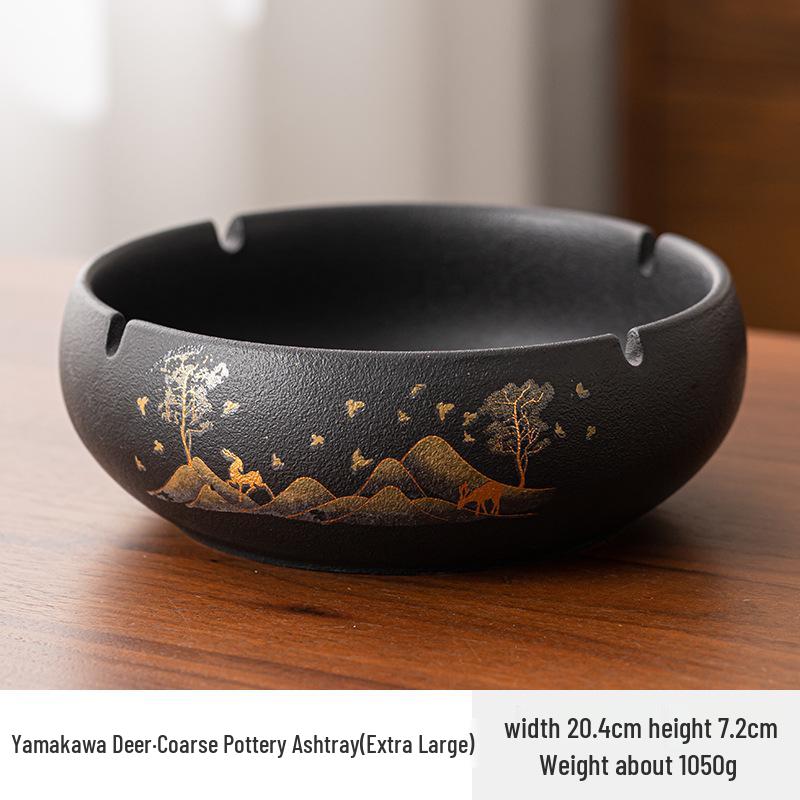 Large Ceramic Ashtray for Tea Room, Living Room, or Office - Chinese Style, Anti-Fly Design