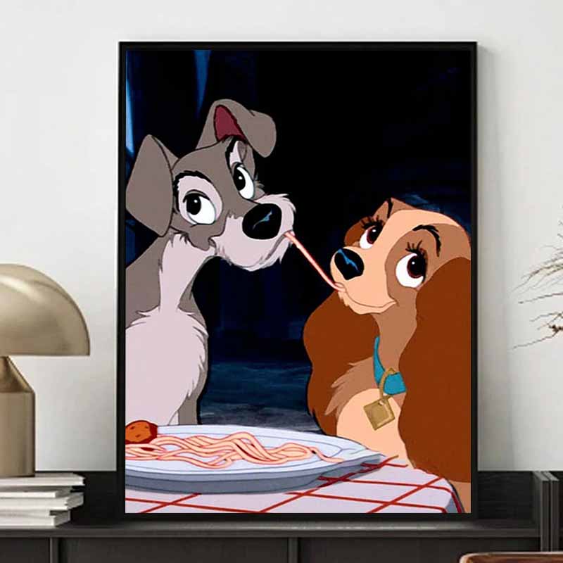 Disney Diamond Painting The Pasta Kiss Scene From Lady and The Tramp Cute DIY Rhinestone Mosaic Cross Stitch Kit  Embroidery Gift for Home Decor