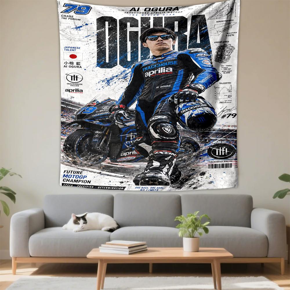 Ai Ogura MotoGP #79 Aprilia Trackhouse Japonská motorka Tištěná tapisérie do obývacího pokoje Dekorace na kolej
