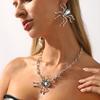 E Halloween Retro Exaggerated Old Big Spider Earrings, Creative Three-dimensional Metal Chain Necklace Woman