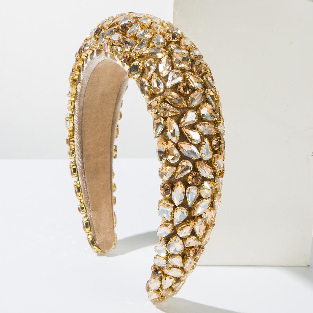 Luxus Schwerindustrie Voll Diamant Haarreifen Barock Samt Schwamm Haarschmuck Frauen Glänzend Party Haarband Haarband Reifen