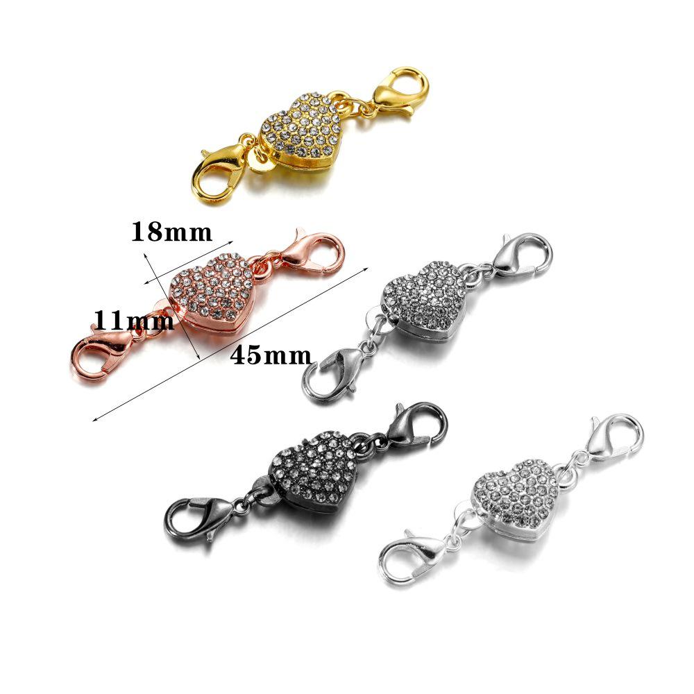 DIY Peach Heart Rhinestone Magnetic Clasp Jewelry Set: Necklace, Bracelet, Lobster Clasp Accessories