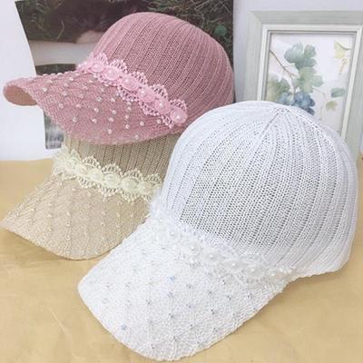 Hat Women's Summer Korean Version Knitted Mesh Hat Hollow Breathable Cap Sun Protection Shade Baseball Cap Light Outdoor Sun Hat