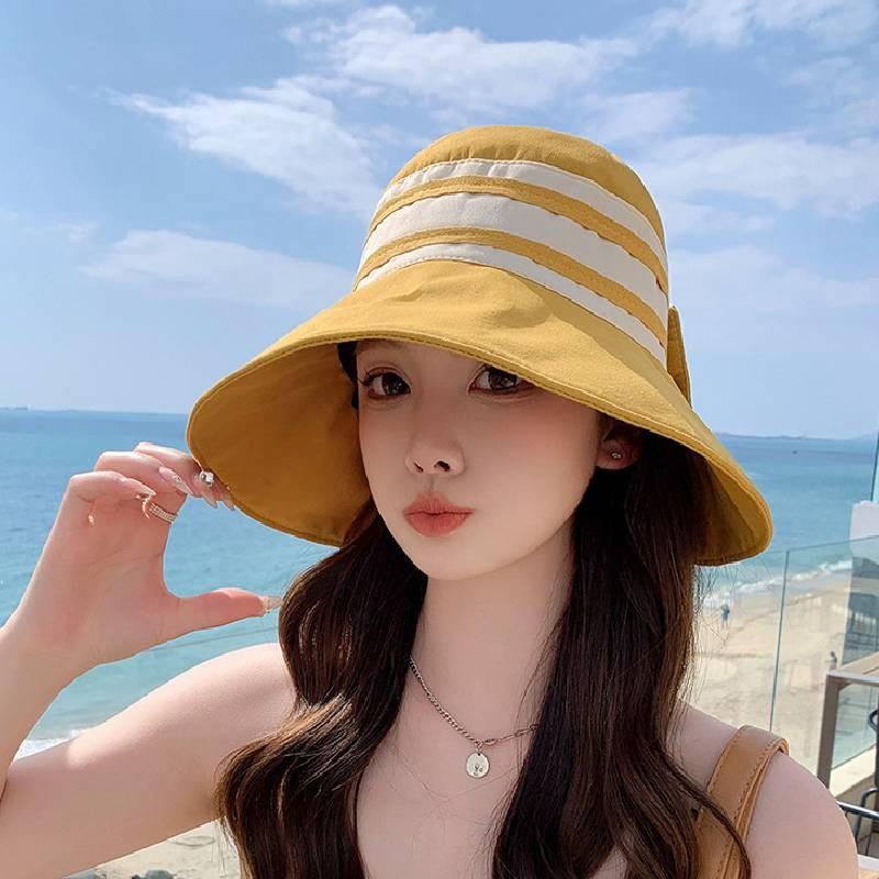 Summer Sun Protection Hat With Wide Brim And Bow For Women Outdoor Casual Wear