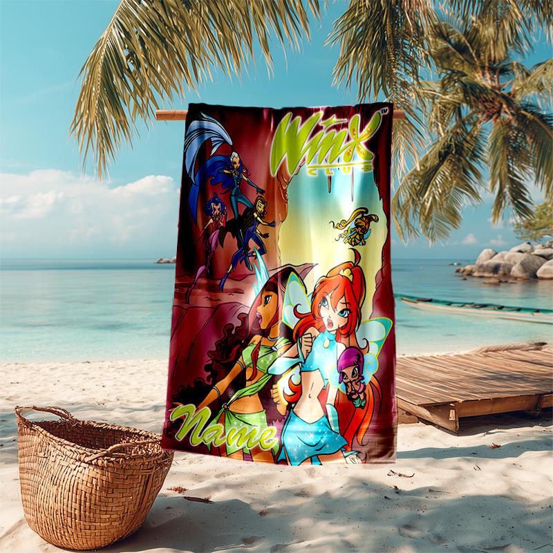 Personalized customized proof beach towel with Winx Club pattern - soft, absorbent,quick-drying,perfect swimming,camping&bathing