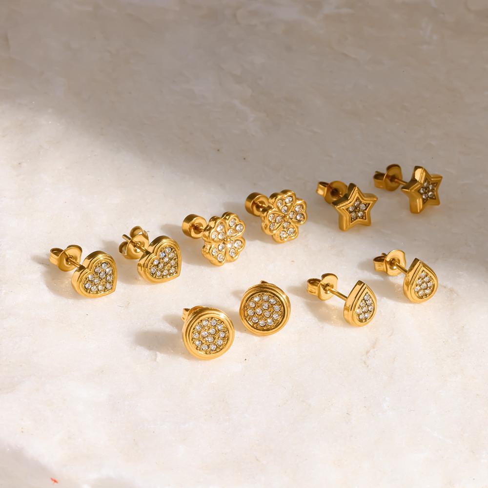 Stainless Steel Flower Ear Studs With Gold Plating For Women Summer