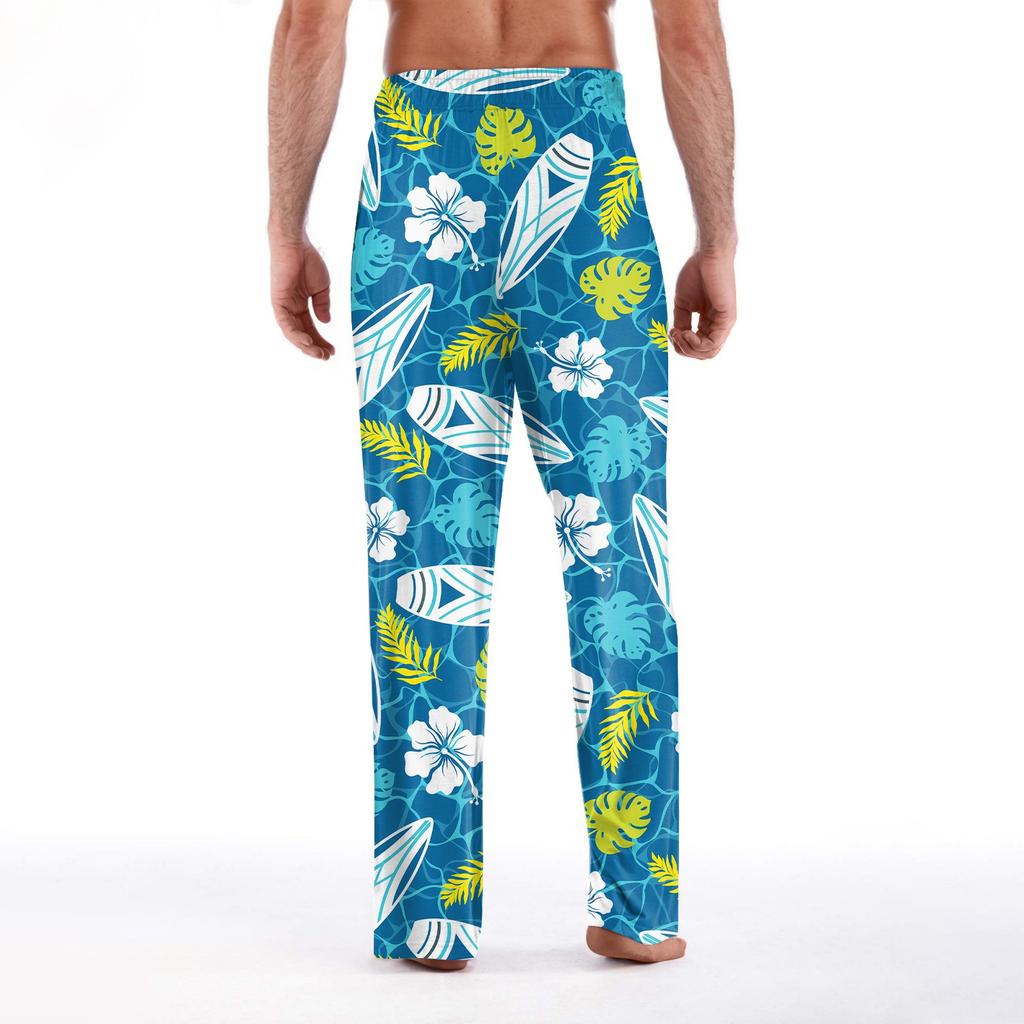 Erkek Hawaiian Baskılı Yumuşak Ev Pijama Altı İpli Rahat Eşofman