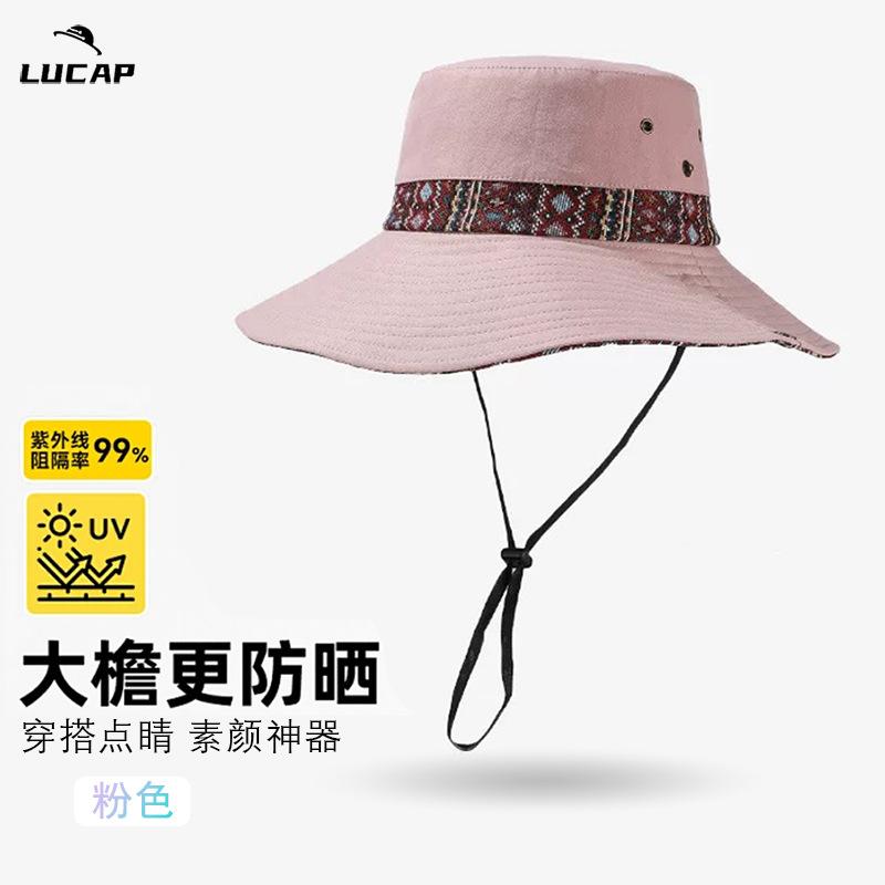Western Cowboy Basin Hat Women's Spring Summer Retro Mountaineering Hat Outdoor Big Brim Sunscreen Bucket Hat