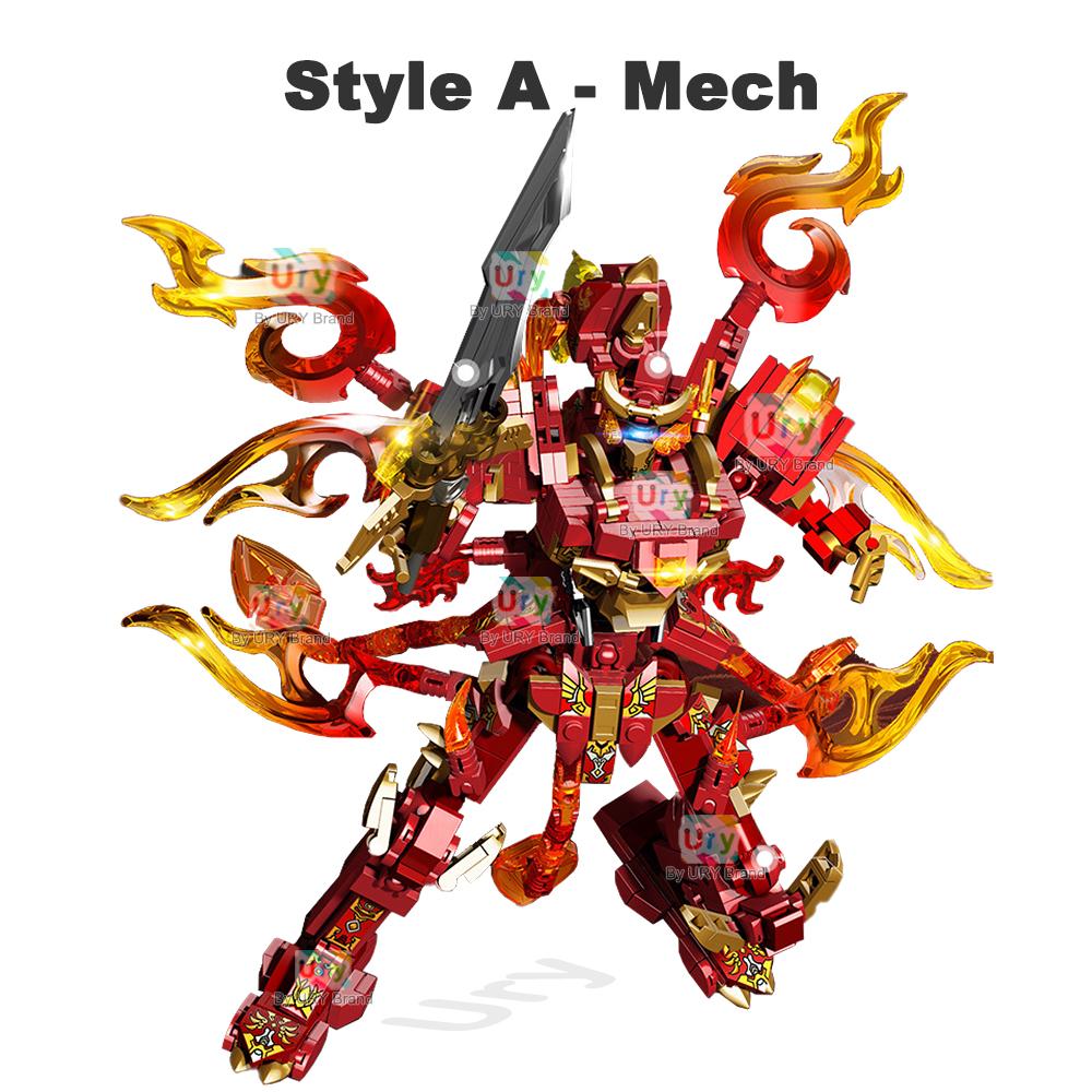 2in1 Red Warrior Roboter Kampf Mecha Fliegender Feuerdrache Set Kämpfer Bausteine Spielzeug für Kind Junge Weihnachtsgeschenk