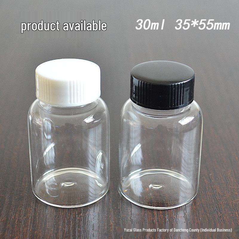 30ml High Borosilicate Glass Reagent and Sample Bottle Transparent with White Cap