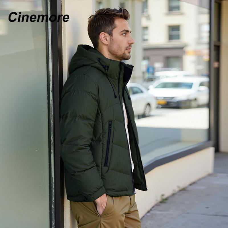 Cinemore 2025 Winter Coat Men's Down Jacket with Pockets, Warm, Drawstring, Hooded, Short Parka Men's 8006