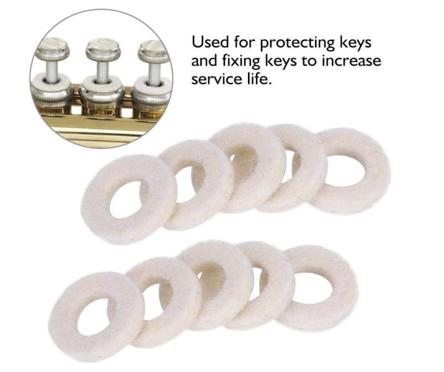

10-Piece White Felt Pad Set for Small Trombone/Trumpet - Black Keys, Universal Instrument Accessory White 10 Pieces