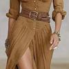 Women's Boho Maxi Dress with Belt Button Down Deep V Neck