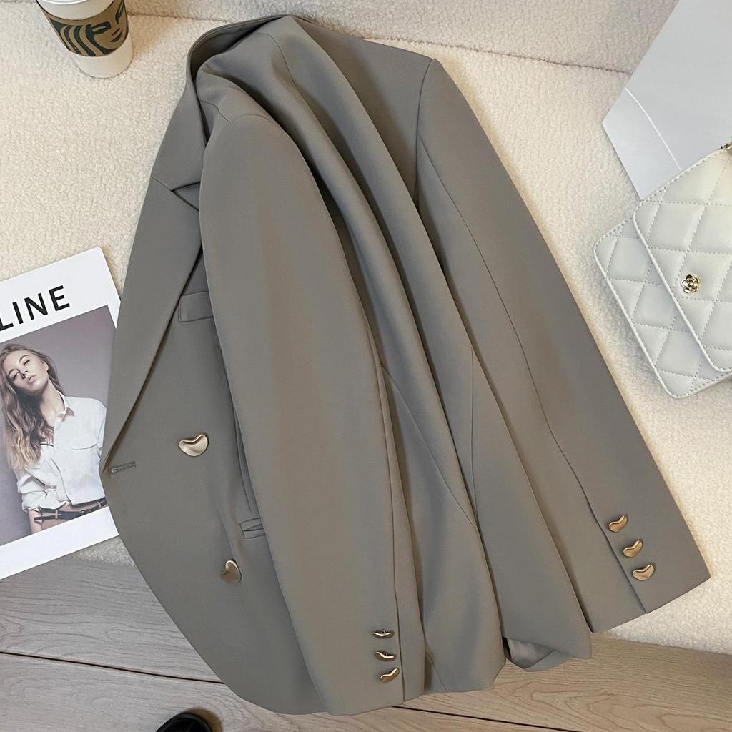 Women's Spring and Autumn High-End Slit Blazer with Turn-Down Collar - Korean Design Fashion Suit Top