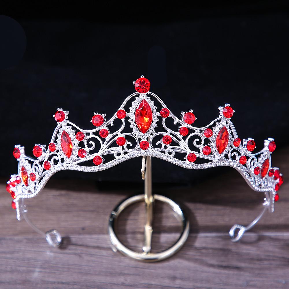 DIEZI Elegant Simple Red Pink Crystal Crown Hair Zircon Tiara Girls Birthday Party Wedding Rhinestone Bridal Crown Accessories