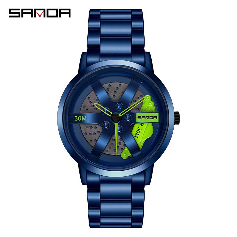 Sanda Men's Creative Wheel Quartz Watch - Trendy Rotating Waterproof Wristwatch