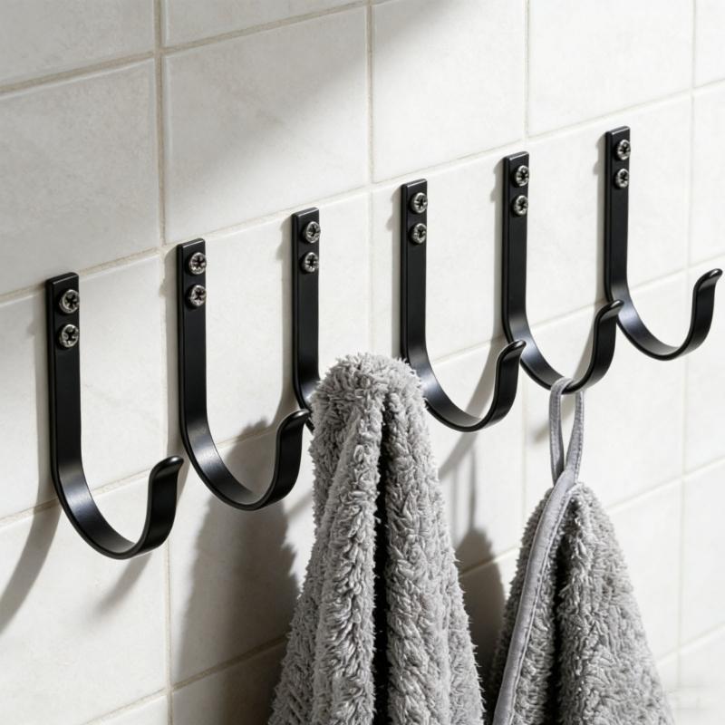 6PCS Black Metal Wall Hooks with High Weight Loading For Cooking Area Bathroom Garage Storage Easy To Install And Clean