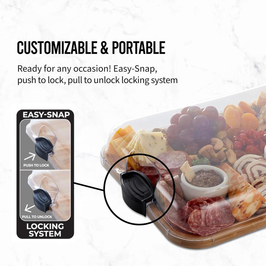 Wooden Chopping Board Cheese Board Tray with Clear Lid Portable Multifunctional Food Prep Accessories for Meat Vegetable Salad