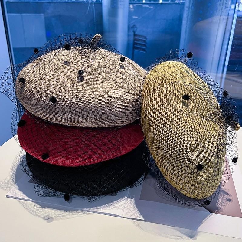 Stylish Mesh Cotton Beret Hat For Women With Vintage Design And Breathable Fit For Daily Use
