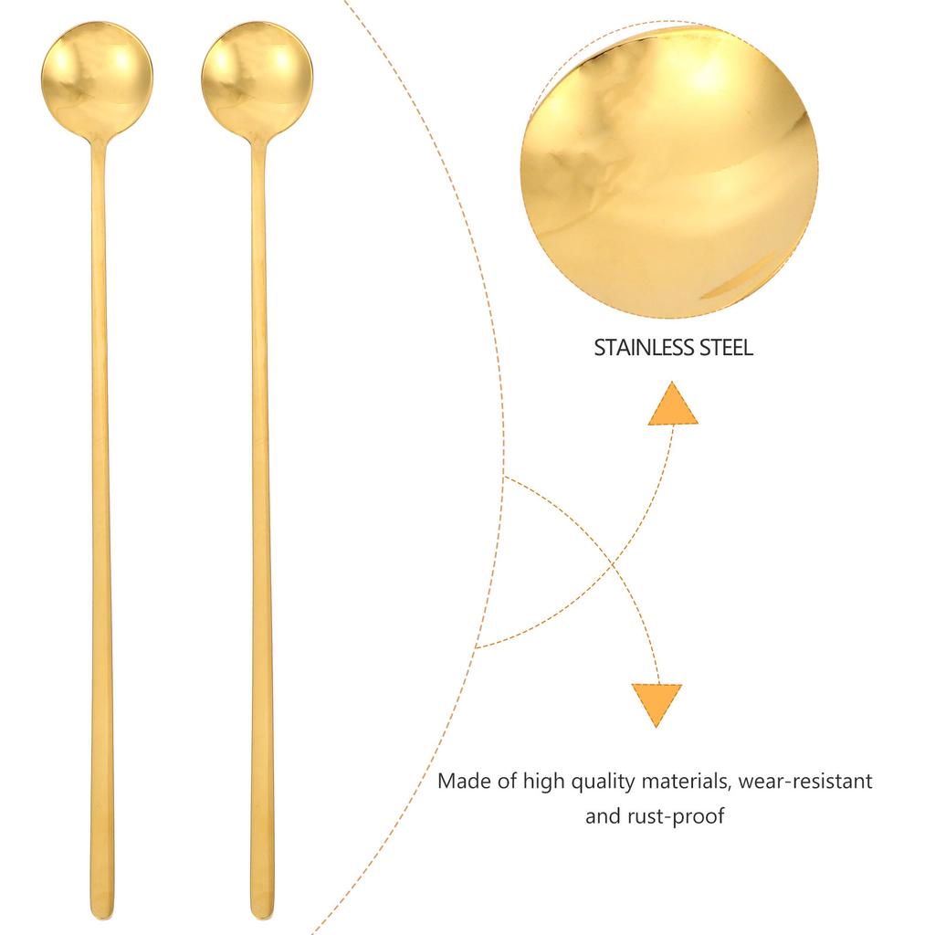 2Pcs Premium Stainless Steel Coffee Spoons Long Handle Dessert Spoons for Bar Home Party Ice Cream Drink Mixing Tools
