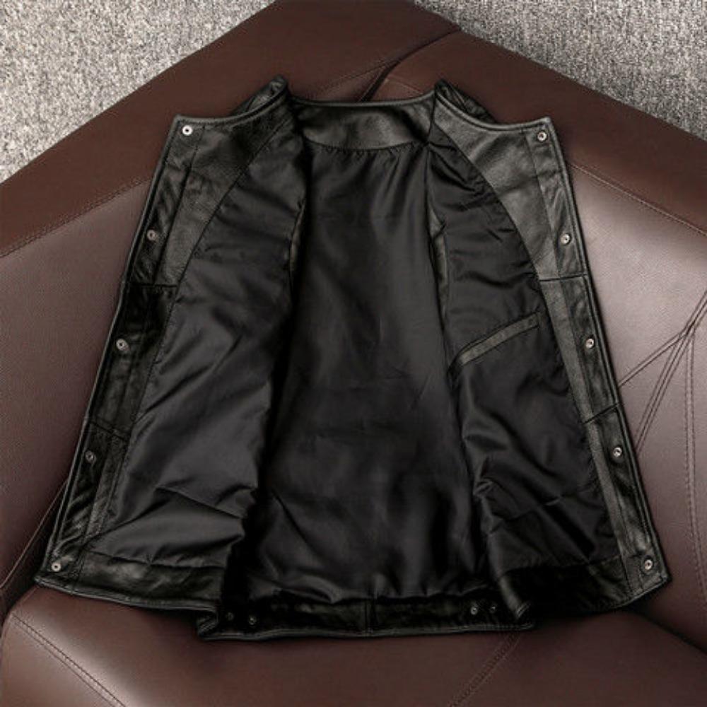 Kamizelka męska z prawdziwej skóry licowej, amerykańska casualowa, ciężka, lokomotywowa, wiatroodporna