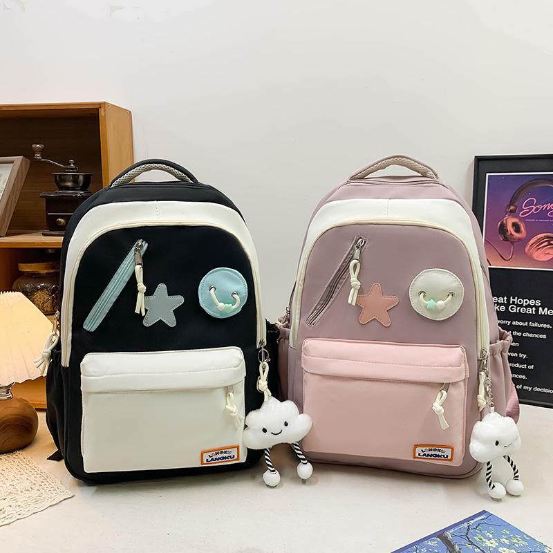 Campus Middle School Students New Fashion Schoolbag Women's Large-capacity Contrasting Color High School Students Backpack Cute Star Versatile Bag