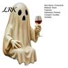 Matte Finish Halloween Statue Ghost Skeleton Figurine, Spooky Drunk Holding Wine Glass Resin Sculpture, Gothic Desk Detailed Carving Decor for