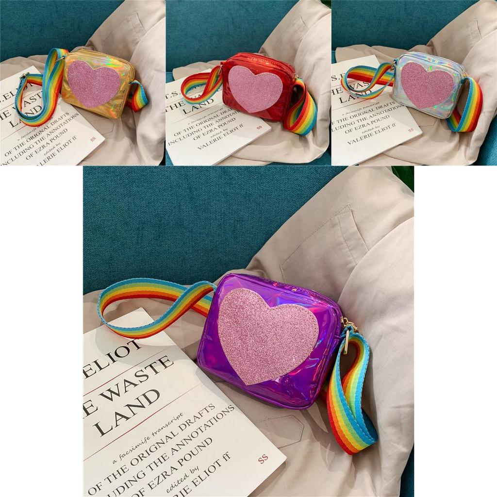 Chic Korean Style Kids Bag With Shiny Pu Leather And Colorful Rainbow Strap For Boys And Girls