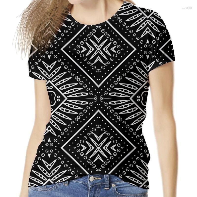 Summer Round Neck 3D Ethnic Geometric  Print Top Fashionable Casual Short Sleeved Women's T-shirts