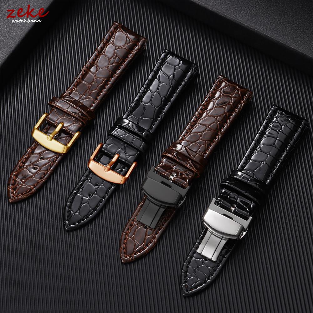 Butterfly Clasp Crocodile Pattern Leather Watch Strap 12/14/16/18/19/20/22mm Replacement Watchband Soft Business Wristwatch Band