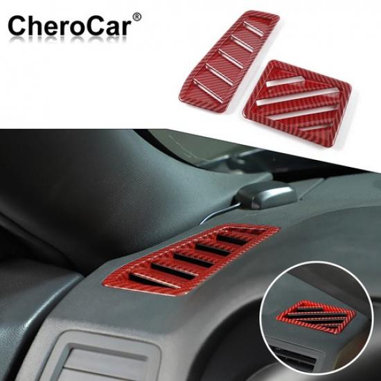 Left & Right Dashboard Air Vent Trim For Dodge Challenger 09-14 Red Carbon Fiber