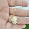 QMHJE Virgin Mary Pendant Charm Necklace Women Cross Scared Heart Jesus Choker Seed Beads Stainless Steel Chain Gold Color Mom