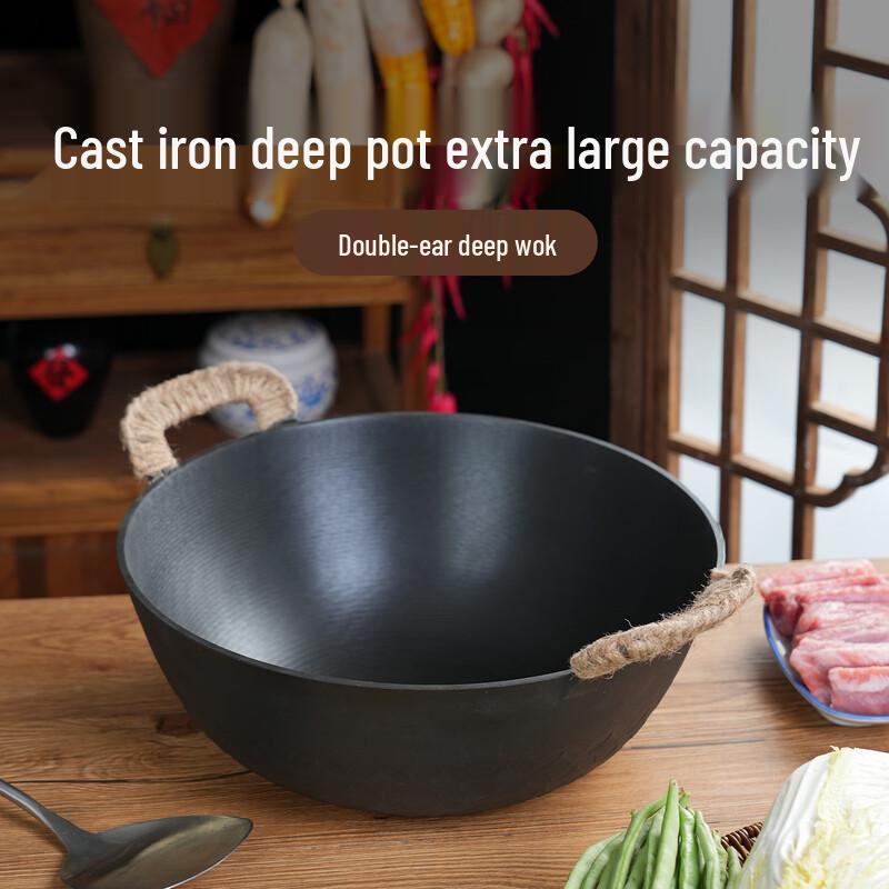 Telssida Thickened Cast Iron Wok with Double Handles