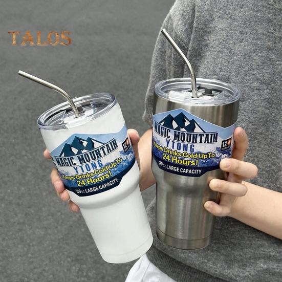 Stainless Steel Ice Cup 900ML Large Capacity Insulation Tumbler with Straw Car Coffee Cup for Hot Cold Drinks Water Tea Milk Office Outdoor Insulated
