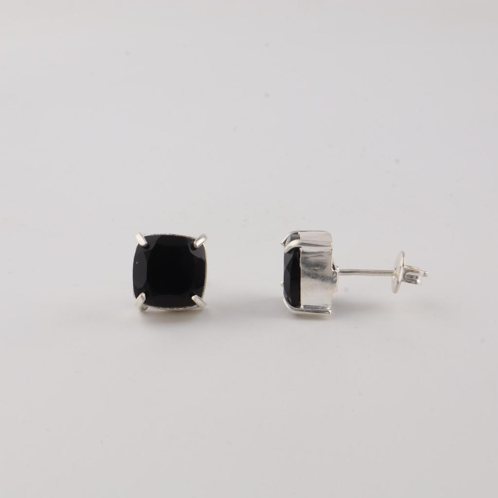 Black Onyx Gemstone 925 Sterling Silver Handmade Jewelry Cushion Earring 1" Gift For Women EE-181-15