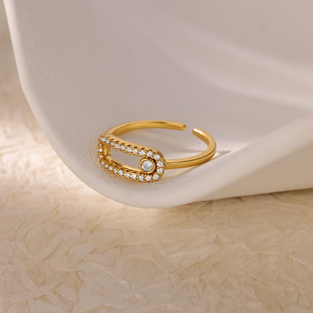 Luxury Zircon Flower Stainless Steel Rings Zircon Adjustable Ring Women Wedding Anti Fading Zircon Vacation Accessories Gift