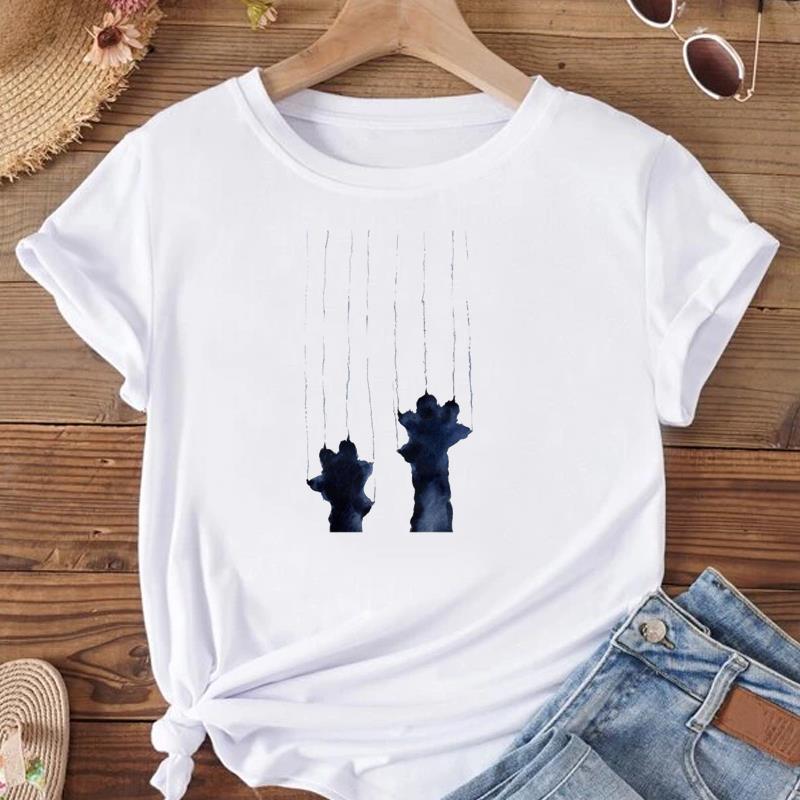 European Size T Shirt Women Cat Face Style Trend 90s Print Tee Top Fashion Female Clothing Short Sleeve Graphic T-shirts
