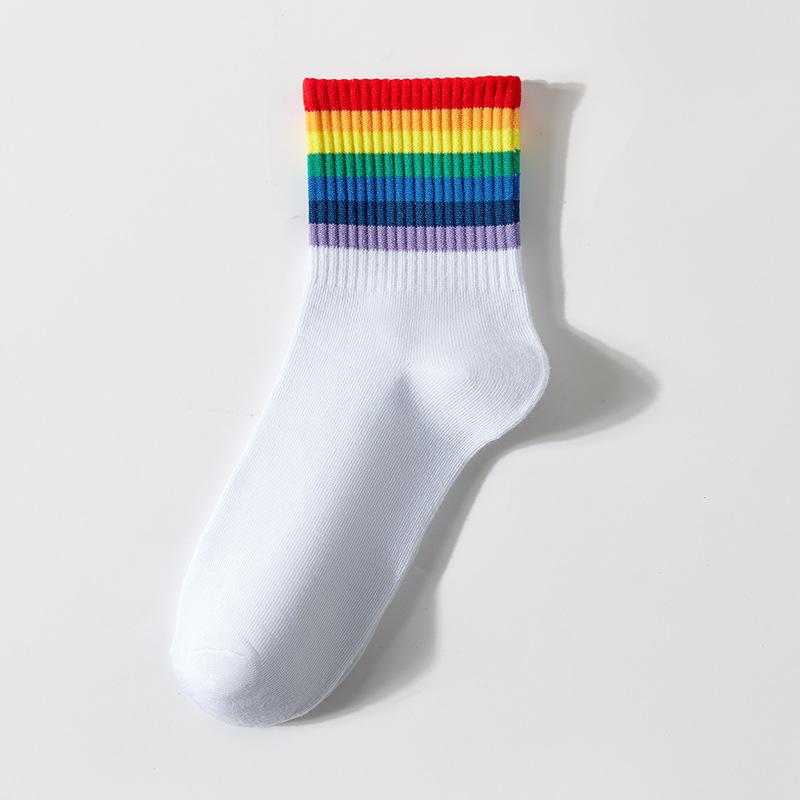 

Радужные носки, Женские носки до середины икры с шортами-акулами, Демисезонные носки до икры, Модные и универсальные полосатые носки 1 pair