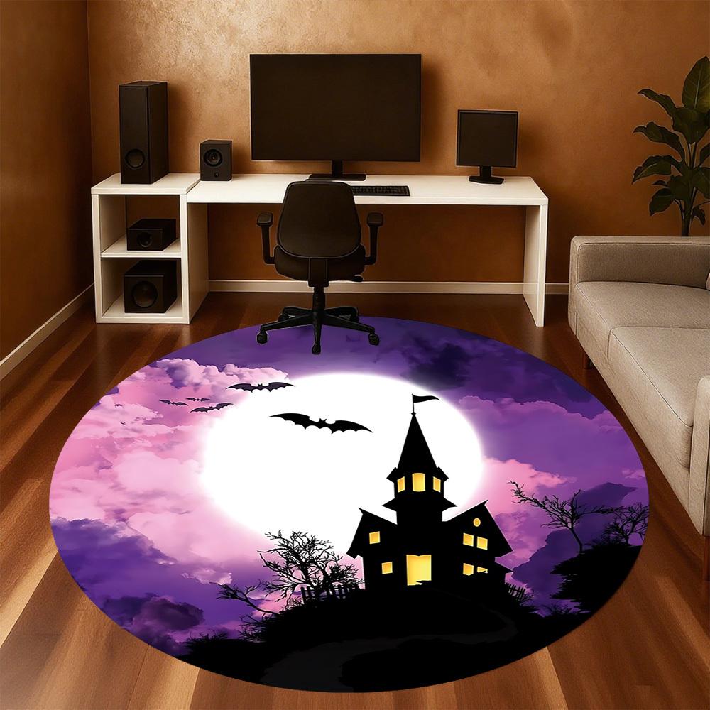 1pc haunted house moonlight Round Chair mat Area Rug - Non-Slip, Floor Mat for Office, Bedroom, and Indoor Decor c1125546