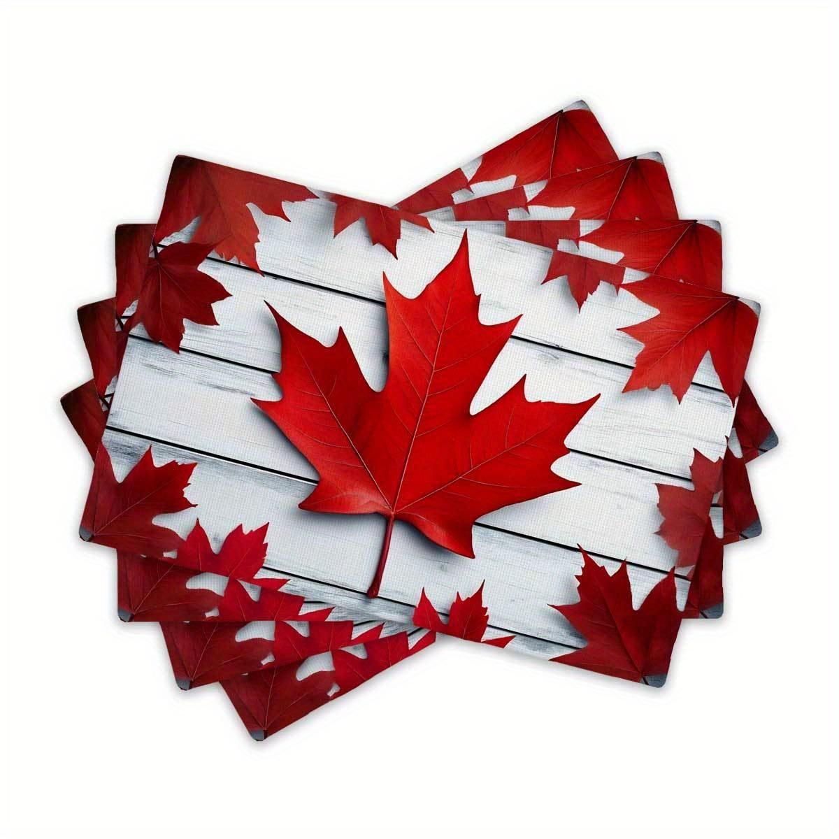 Red Maple Leaf Autumn Placemats Set of 4 Fall Themed Linen Table Mats for Thanksgiving Dinner Decor 4PCS