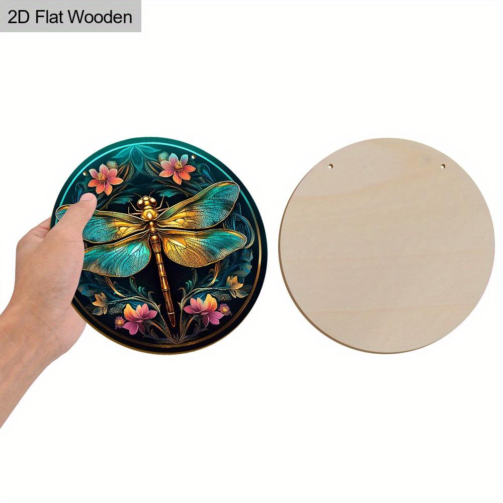 Vintage Holzschild mit Libellen- und Blumenmuster - Künstlerisches rundes Ornament für Haustür, Wandbehang-Dekor - Ideale Hängedekoration für Zuhause