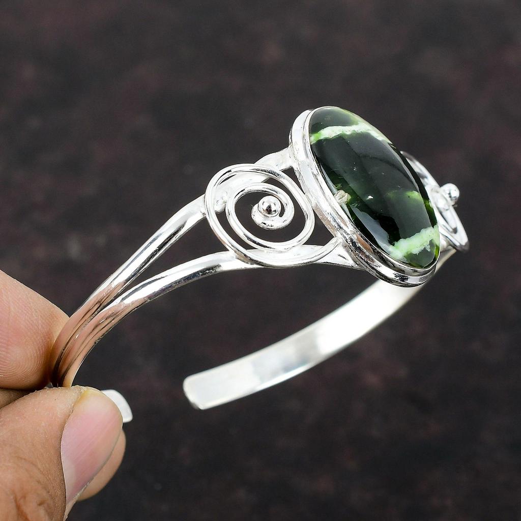 Australian Chrome Chalcedony Bangle 925 Sterling Silver Cuff Bracelet Handmade Decent Bangle Gemstone Jewelry Adjustable Bangle Gift For Him