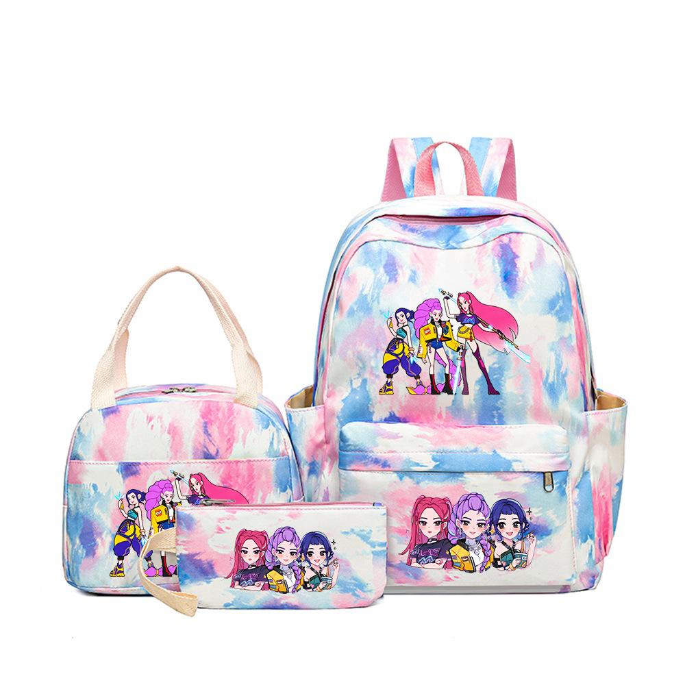 Demon Hunters Three-Piece Children'S School Bag Large Capacity 3D Digital Color Printing Kindergarten School Bag Meal Bag Pencil Bag