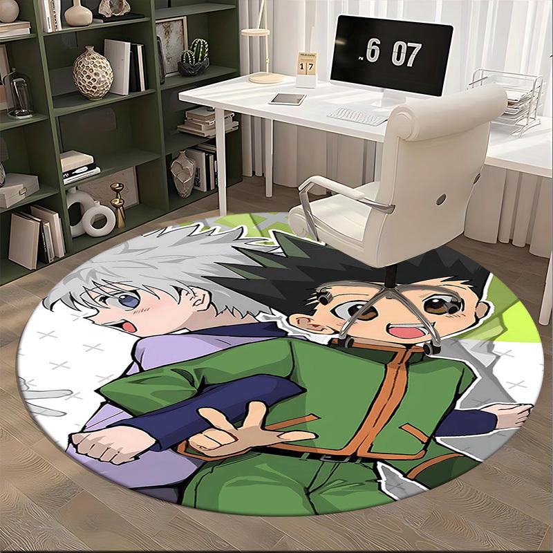 1pc Hunter X Hunter Killua & Gon Round Carpet - Anime Cartoon Design Chair Mat, Non-Slip Rug for Office, Home Decor, Living Room