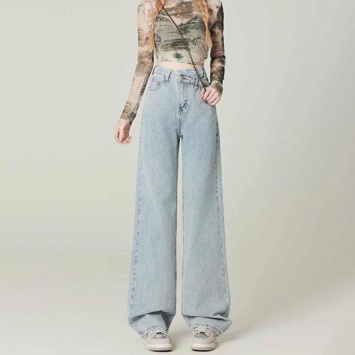 Designové džíny s širokými nohavicemi se zkříženým zapínáním pro ženy na jaro a podzim, nové, s vysokým pasem, slim, podlahu lízající, úzká verze dámských rovných kalhot