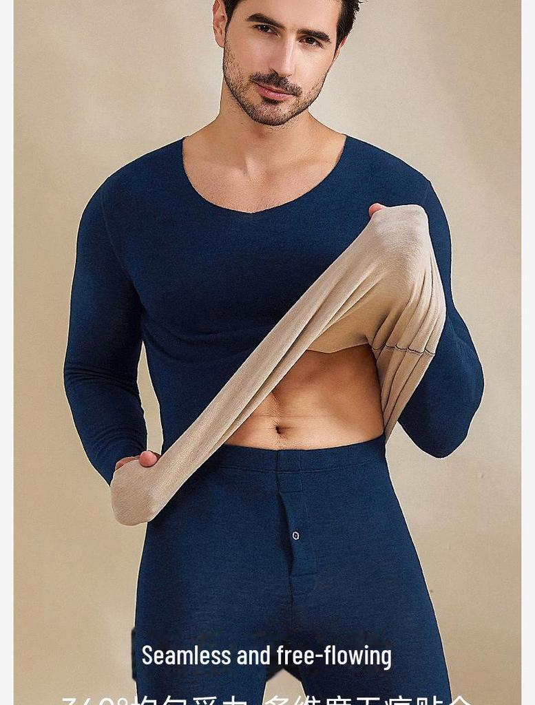 Men's V-Neck Cashmere Silk Velvet Thermal Underwear Set